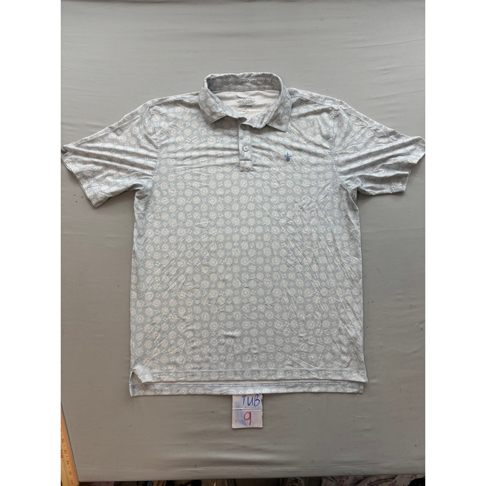 Straight Down Performance Golf Polo Shirt Mens Large Blue Sunburst Floral Print